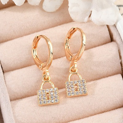 Brass Micro Pave Clear Cubic Zirconia Leverback Earrings EJEW-K300-07G-1