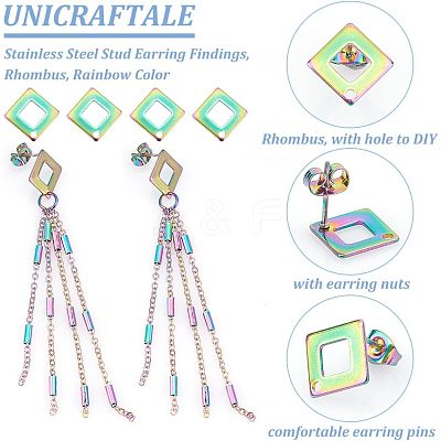 24Pcs Ion Plating(IP) 304 Stainless Steel Stud Earring Findings STAS-UN0040-06-1