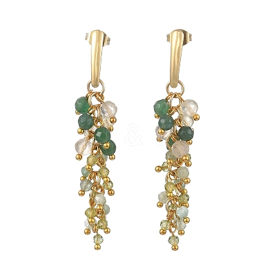 304 Stainless Steel with Natural Mixed Gemstone Stud Earrings EJEW-JE07520-03-1