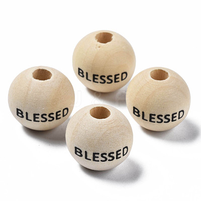 Printed Natural Wood European Beads WOOD-T019-45-1