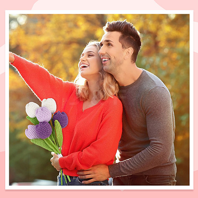 6Pcs 3 Colors Polyester Knitting Artificial Tulip Flower AJEW-CY0001-18-1