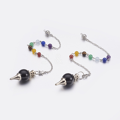 Natural Dyed & Heated Black Agate Sphere Dowsing Pendulums MAK-P009-E06-1