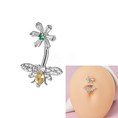 304 Stainless Steel with Crystal Rhinestone Belly Rings FS-WG2C664-02-1