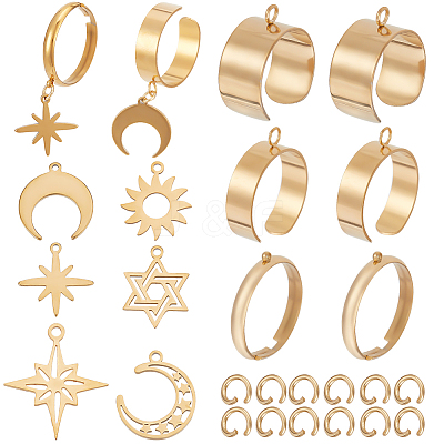 DIY Star Moon Sun Stainless Steel Charms Cuff Ring Making Kit DIY-SC0026-13G-1