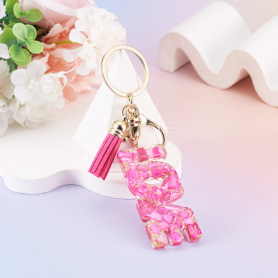Resin with Alloy Tassel Pendant Keychainss AJEW-TADJ0001-20G-01-1