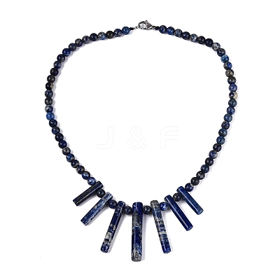 Natural Lapis Lazuli Round Beaded Fan Bib Necklaces NJEW-N064-04C-1