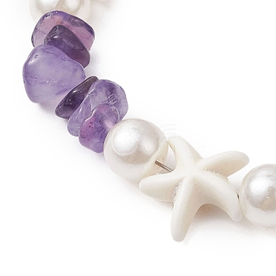 Starfish Synthetic Turquoise & Natural Amethyst Chip Beaded Bracelets for Women BJEW-JB11264-01-1