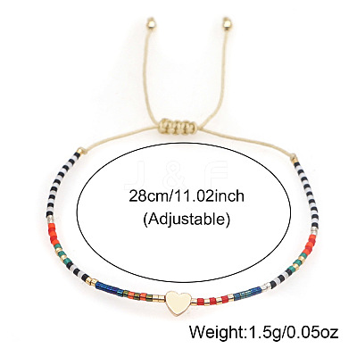 Striped Seed Beaded & Brass Heart Link Bracelets LV4885-1