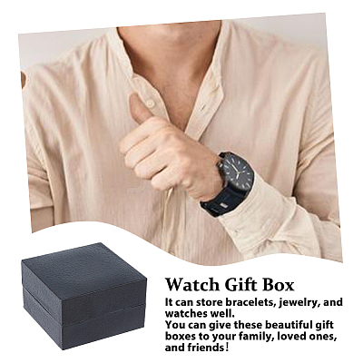 4Pcs 4 Colors Lychee Print Cardboard Watch Storage Gift Box CON-FH0001-54-1