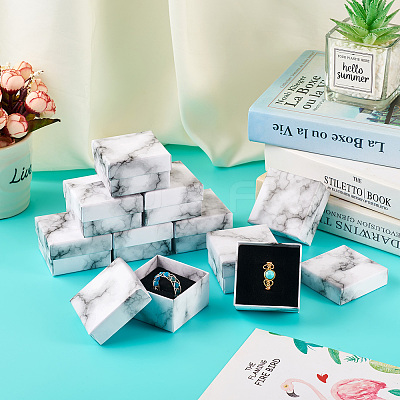Square Marble Texture Cardboard Jewelry Ring Boxes CON-TAC0009-05A-1