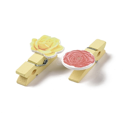 Flower Theme Wooden & Iron Clothes Pins AJEW-H137-07-1