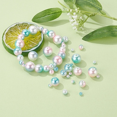 497Pcs 5 Style Rainbow ABS Plastic Imitation Pearl Beads OACR-YW0001-09B-1