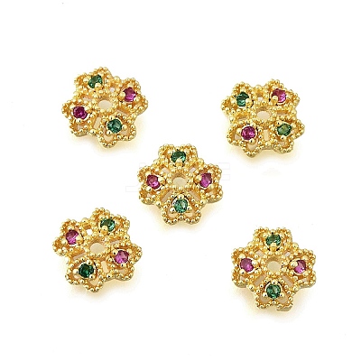 Flower Brass Micro Pave Cubic Zirconia Bead Caps KK-K300-01B-G-1