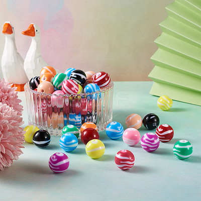 80Pcs 10 Colors Opaque Striped Acrylic Beads SACR-BT0001-02-1
