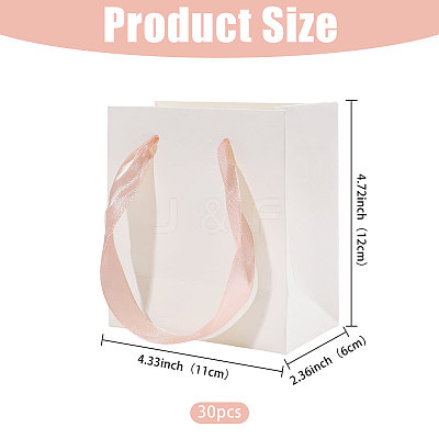 30Pcs Paper Gift Tote Bags with Pink Ribbon ABAG-GL0001-12-1