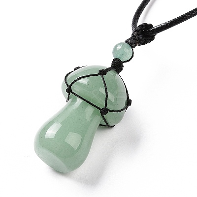 Natural Green Aventurine Mushroom Pendant Necklace NJEW-E065-01A-1