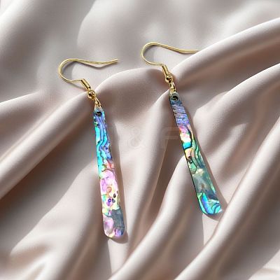 Acrylic Imitation Abalone Shell Long Bar with Alloy Hook Dangle Earrings WG65F43-01-1