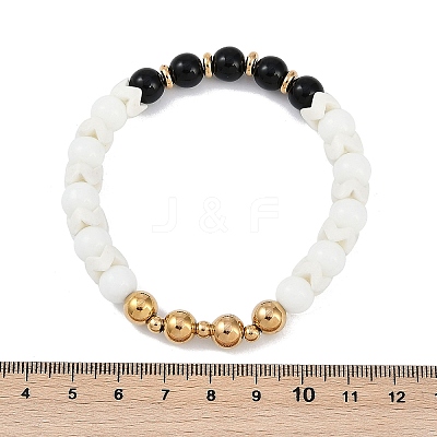 Ion Plating(IP) 304 Stainless Steel & Round Glass Beaded Stretch Bracelets for Women Men BJEW-M046-04G-1