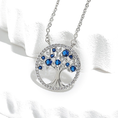 Boho Brass Cubic Zirconia Tree of Life Pendant Cable Chain Necklaces for Women PW-WG4EE67-04-1