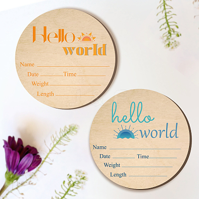 2Pcs 2 Style Single-face Printed Wooden Baby Photo Props DJEW-WH0600-006-1