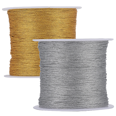 2 Rolls 2 Colors 3-Ply Polyester Braided Metallic Cord KNIT-SC0001-01-1