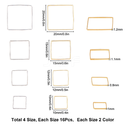 Square Brass Linking Rings KK-SC0001-76-1