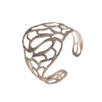 304 Stainless Steel Hollow Leaf Wide Open Cuff Bangles for Women WG4B663-02-1