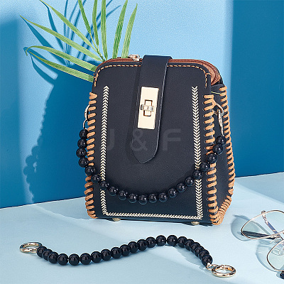 Black Plastic Imitation Pearl Round Beaded Bag Handles FIND-WH0127-22B-1