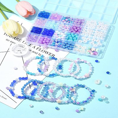 DIY Round Acrylic & ABS Plastic Imitation Pearl Beads Bracelets Jewelry Making Kits DIY-FS0007-42-1