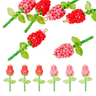 8Pcs 2 Colors Glass Seed Beaded Rose Pendants PALLOY-TA00352-1