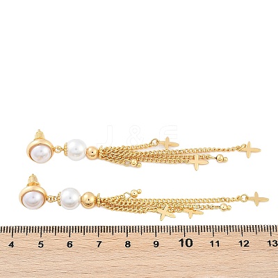Brass ABS Plastic Pearl Tassel Stud Earrings EJEW-U040-15G-1