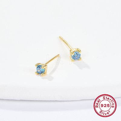 Golden Sterling Silver Micro Pave Cubic Zirconia Stud Earring XN7792-12-1