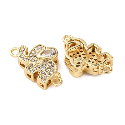 Brass Pave Clear Cubic Zirconia Elephant Links Connector Charms KK-K408-58G-1