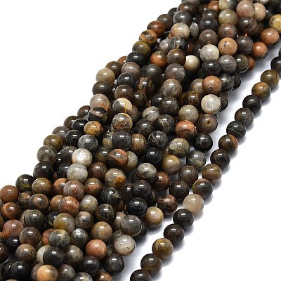 Natural Black Sunstone Beads Strands G-E576-01B-1