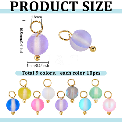 90Pcs 9 Colors Dyed Synthetic Moonstone Round Charms PALLOY-PH01809-1