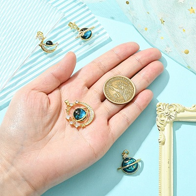 4Pcs 4 Styles Rack Plating Brass Micro Pave Cubic Zirconia Pendants KK-YW0002-79-1