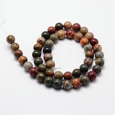 Natural Polychrome Jasper/Picasso Stone/Picasso Jasper Bead Strands G-O155-02A-8mm-1