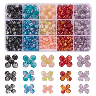 585Pcs 15 Style Spray Painted Crackle Glass Beads Strands CCG-YW0001-05-1