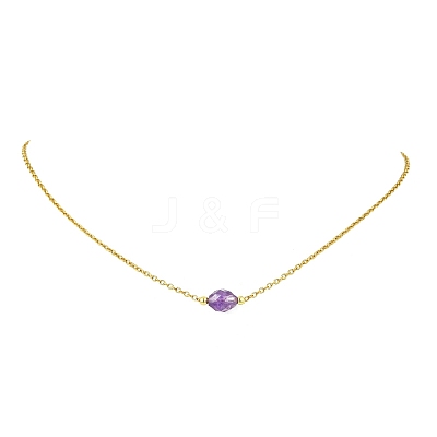 Natural Mixed Stone Faceted Oval Pendant 304 Stainless Steel Cable Chain Necklaces for Women NJEW-JN06226-1