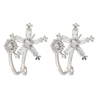 Brass with Clear Cubic Zirconia Stud Earrings EJEW-B035-10P-1