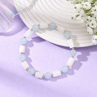 8MM Round Natural White Moonstone and Column Dyed White Jade Beaded Stretch Bracelets BJEW-JB14488-1