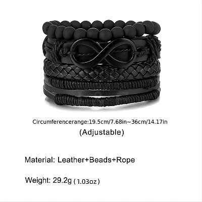 4Pcs 4 Styles Cowhide & Imitation Leather & Beaded Bracelet Set for Men Women FS-WG0FA9F-01-1