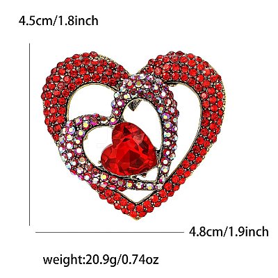 Heart Alloy Rhinestone Brooches for Backpack Clothes PW-WGF90AF-01-1