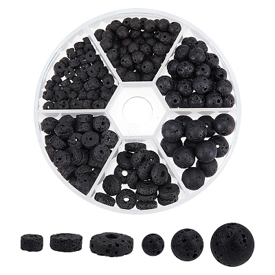 240Pcs 6 Styles Natural Lava Rock Beads G-OC0004-52-1