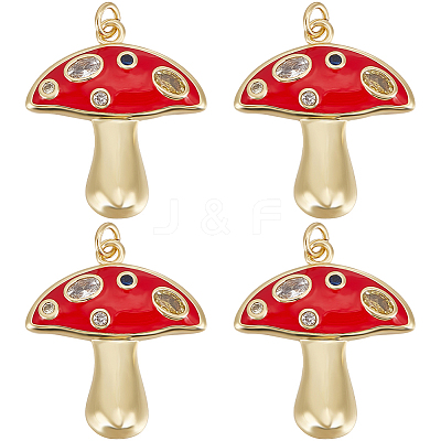 6Pcs Autumn Theme Real 18K Gold Plated Brass Micro Pave Cubic Zirconia Pendants ZIRC-BBC0002-34-1