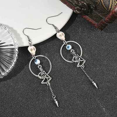 Halloween Alloy & Synthetic Turquoise & Lampwork Dangle Earrings EJEW-TA00820-1