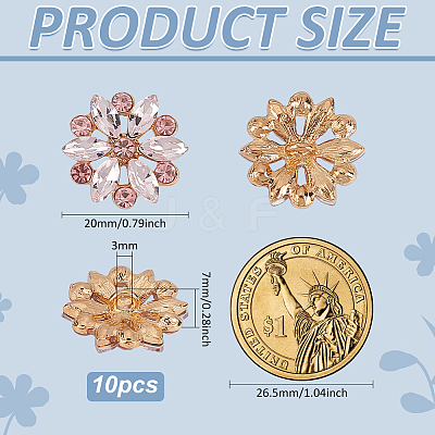 10Pcs Alloy Rhinestone Shank Buttons BUTT-FG0001-41A-1