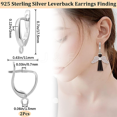 1 Pair Rhodium Plated 925 Sterling Silver Leverback Earrings STER-BBC0006-32P-1