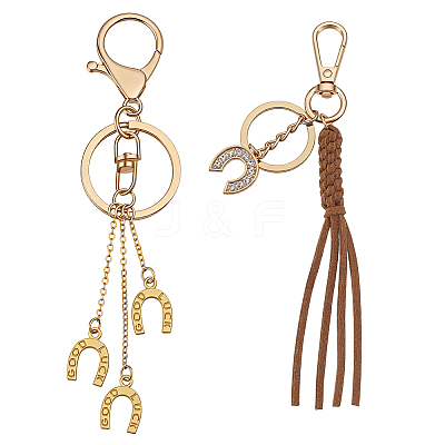 2Pcs Faux Suede Cord & Alloy Keychains KEYC-GA00018-1