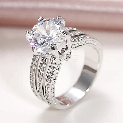 Brass Micro Pave Cubic Zirconia Finger Rings for Women FS-WGB56BB-01-1